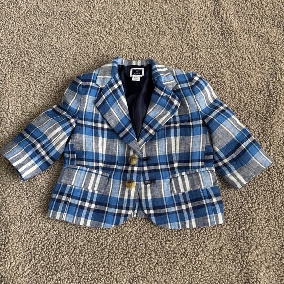 Janie and Jack Baby Boy Blue Plaid Linen Blazer - Size 3-6 months - Picture 1 of 6